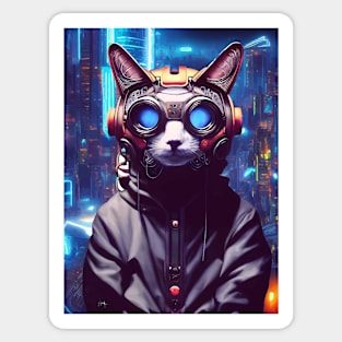 Cool Japanese Techno Cat In Japan Neon City Sticker